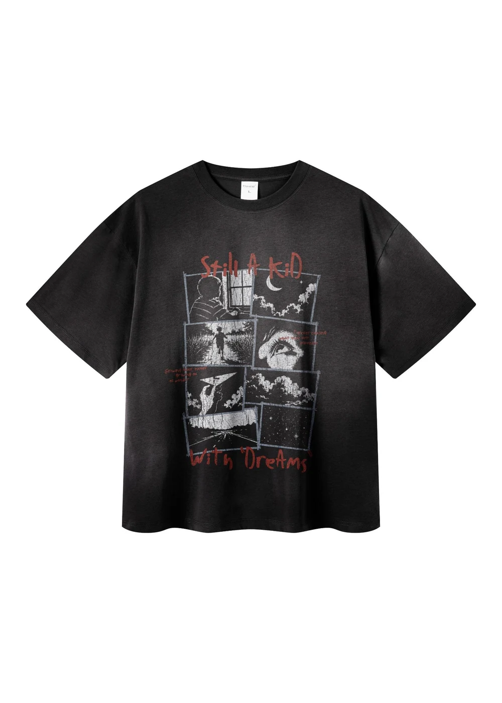 Still a kid with dreams tee in Black, flat lay