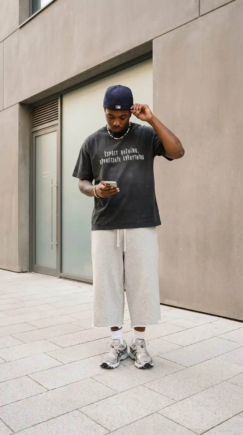 Model wearing the 'Expect nothing, appreciate everything' graphic tee