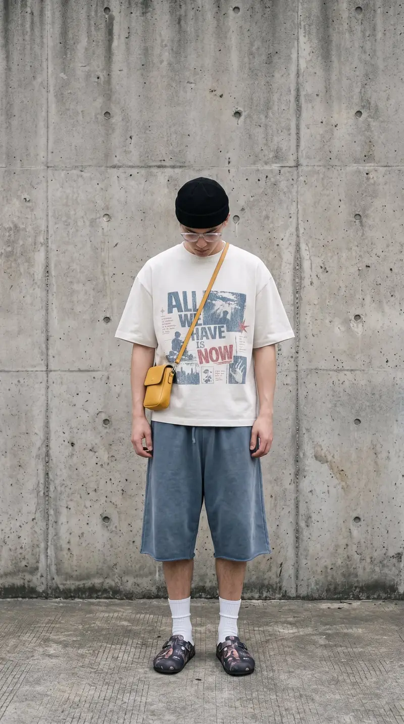 Model wearing the 'All we have is now' graphic tee